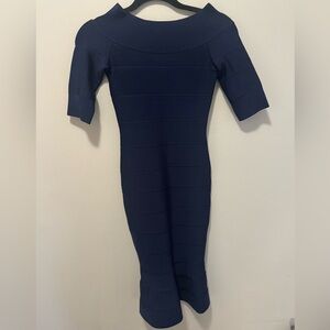 NWT Herve Leger Boat Neck Mini Dress Classic Blue Size XS